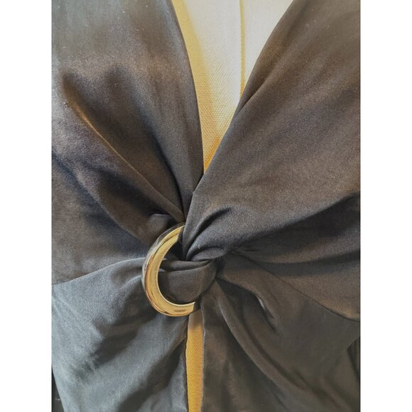 2/$30 Zara Black XS Satin Long Sleeve Gold Ring Detail Top - Picture 4 of 12